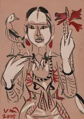 Untitled by K. G. Subramanyan, 2015, Gouache on paper, sold Aug 2025