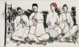 Untitled (Musicians) by B. Vithal, Oil on canvas, sold Aug 2025