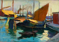 Barken am Zattere by Walter Langhammer, Oil on canvas, sold Sep 2025