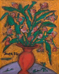Flowers by F. N. Souza, 1984, Acrylic on board, sold Sep 2025