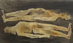Floating Figures by M. F. Husain, Oil on canvas, sold Sep 2025
