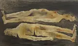 Floating Figures by M. F. Husain, Oil on canvas, sold Sep 2025