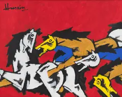 Untitled by M. F. Husain, Acrylic on canvas, sold Sep 2025