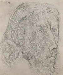 The Prophet by Akbar Padamsee, Charcoal on canvas board, sold Sep 2025