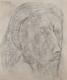 The Prophet by Akbar Padamsee, Charcoal on canvas board, sold Sep 2025