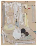Still Life with Chair by K H, Gouache on paper, sold May 2025