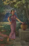 Untitled (Lady in a Garden) by Sawlaram Haldankar, Watercolour on paper, sold May 2025