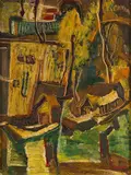 House-Boats on Dal Backwaters by Ghulam Rasool Santosh, Oil on canvas on board, sold Jun 2025