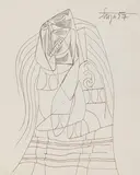 Untitled (Seated Women) by F. N. Souza, Pen and ink on paper pasted on mount board, sold Jun 2025