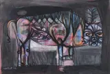Cat with a Parrot in Her Tummy by Jyoti Bhatt, 1964, Watercolour and ink on paper, sold Jun 2025