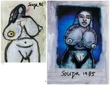 Untitled by F. N. Souza, Chemical alteration and acrylic on magazine paper, sold Jun 2025