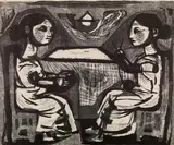Conversation by K. G. Subramanyan, 1956, Lithograph on paper, sold Jun 2025
