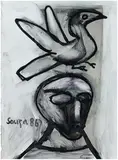 Untitled by F. N. Souza, Chemical alteration and marker on magazine paper, sold Jun 2025
