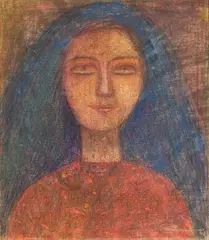 Face of Woman by Ganesh Pyne, Mixed media and tempera on canvas pasted on board, sold Jun 2025