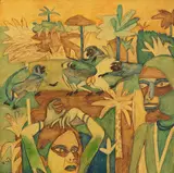 Monkeys in Purvapalli by K. G. Subramanyan, Gouache on board, sold Jun 2025