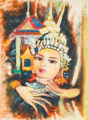 Dancing Crowns by Laxman Pai, 1970, Oil on canvas, sold Jun 2025