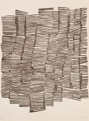 Untitled by Zarina, Relief print from collaged wood, printed in burnt umber on Indian handmade paper, sold Jun 2025