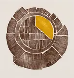 Untitled by Zarina, Relief print from collaged wood, printed in burnt umber on Indian handmade paper, sold Jun 2025