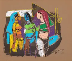 Untitled by M. F. Husain, Ink and pastel on paper, sold Jun 2025