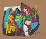 Untitled by M. F. Husain, Ink and pastel on paper, sold Jun 2025