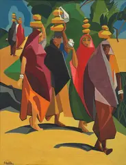 The Four Milk-Maids by Jehangir Sabavala, Oil on canvas, sold Jun 2025