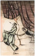 Marching With Mirrors by Anju Dodiya, 2020, Watercolour and charcoal on unbleached cotton fabric stretched on padded board, sold Jun 2025