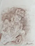 Untitled by Krishen Khanna, Pastel on paper, sold Feb 2025