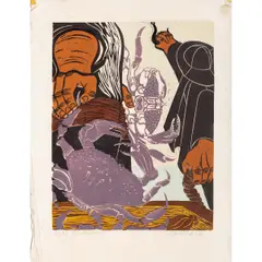 Untitled by Emmy Lou Packard, woodcut in colors, sold Dec 2025