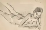 Reclining Nude by Akbar Padamsee, Charcoal and watercolour on paper, sold Aug 2023