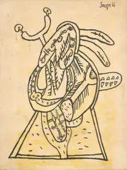 Untitled (Head) by F. N. Souza, Ink on cloth, sold Aug 2023