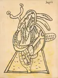 Untitled (Head) by F. N. Souza, Ink on cloth, sold Aug 2023