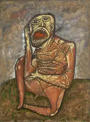 Hunger by F. N. Souza, Poly-vinyl acetate and oil on canvas, sold Aug 2023