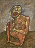 Hunger by F. N. Souza, Poly-vinyl acetate and oil on canvas, sold Aug 2023