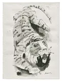 Tiger by Maqbool Fida Husain, Ink and watercolour on paper, sold Dec 2023