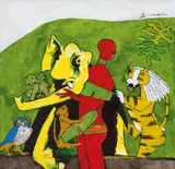 Untitled by Maqbool Fida Husain, Acrylic on board, sold Dec 2023