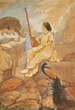Woman with Tanpura by Laxman Narayan Taskar, Watercolour on paper laid on card, sold Dec 2023