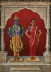Pandurangavittal and Rakhumaye (Krishna and Rukmini) by Raja Ravi Varma, Oil on canvas, sold Dec 2023