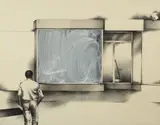 Le passage n°3 by Bernard Moninot, 1971, Découpage d'encre sur papier et peinture sur verre, sold Jun 2026