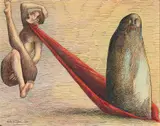 L'ancêtre by Roland Topor, 1981, Pastels gras et encre sur papier, sold Jun 2026