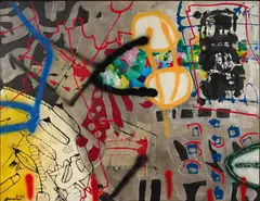 Le faucheur de marguerite by François Arnal, 1990, Huile et collage sur toile, sold Jun 2026