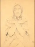 Méditation by Walter Sauer, Crayon noir sur papier calque ciré, sold Feb 2026