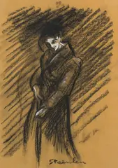 Etude de femme en clair-obscur by Théophile Steinlen, Fusain et gouache blanche sur papier beige, sold Feb 2026