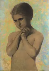 Méditation, fillette nue, 1906 by Odilon Redon, Crayon noir, estompe et pastel, sold Feb 2026