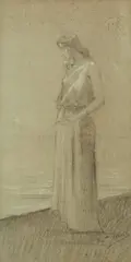 Etude pour 'Visitation' by Alphonse Osbert, Crayon noir, estompe et craie blanche sur papier bleu, sold Feb 2026