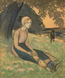Bergère près de son troupeau by Théophile Steinlen, Crayon noir et pastel, sold Feb 2026