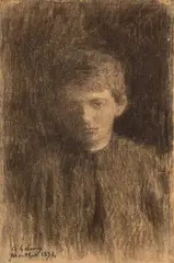 Etude de jeune garçon en buste by Albert Lebourg, Crayon noir, estompe et craie blanche, sold Feb 2026