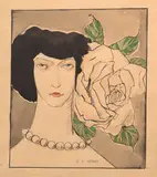 La belle à la rose by Gustave Mossa, Aquarelle gouachée, traits de plume et encre de Chine et lavis noir sur trait de crayon, sold Feb 2026