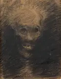 Le visage de la mort by dit Edy-Legrand Édouard Léon Louis Warschawsky, Fusain et rehauts de pastel, sold Feb 2026