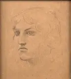 Etude de tête by Luc-Olivier Merson, Crayon noir et craie blanche sur papier brun, sold Feb 2026
