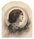 Tête de saint Jean-Baptiste by Élisabeth Sonrel, Crayon noir, estompe et lavis d’encre de Chine, à vue cintrée en partie supérieure, sold Feb 2026